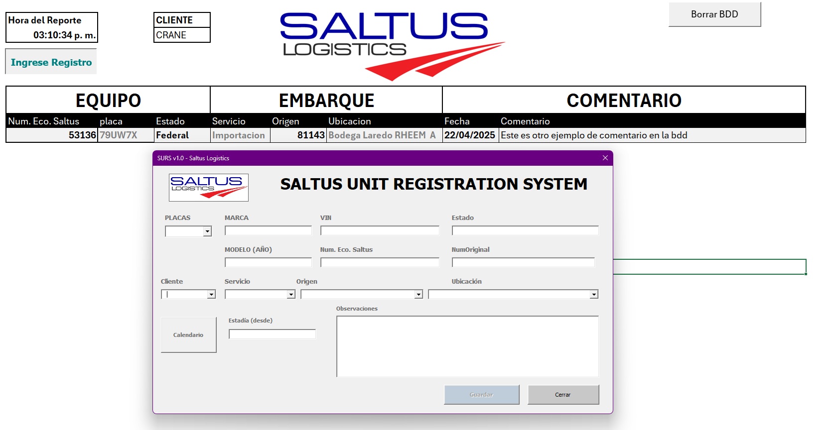 Saltus Logistics Automat - Sistema de automatización de procesos logísticos desarrollado por Nebulosa Software