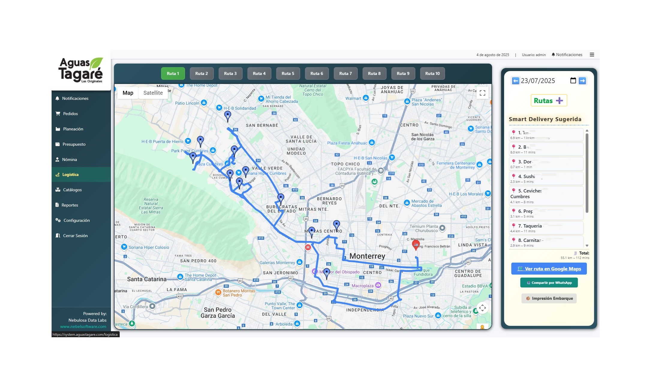 Aguas Tagare ERP - Sistema integral de gestión empresarial desarrollado por Nebulosa Software
